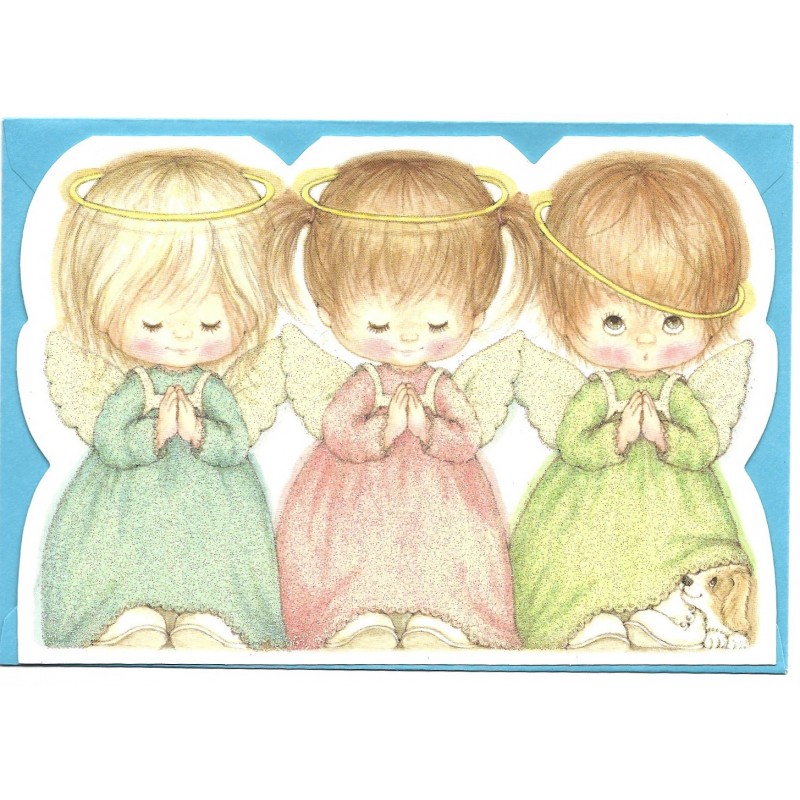 Notecard Antigo Importado Ruth Morehead Angels Glitter Hallmark