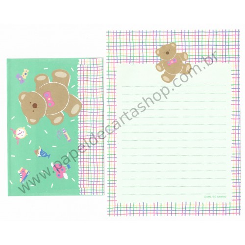 Ano 1990 Conjunto de Papel de Carta Bear Tin Star Dupla Vintage Sanrio