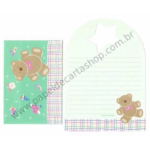 Ano 1990 Conjunto de Papel de Carta Bear Tin Star Dupla Vintage Sanrio