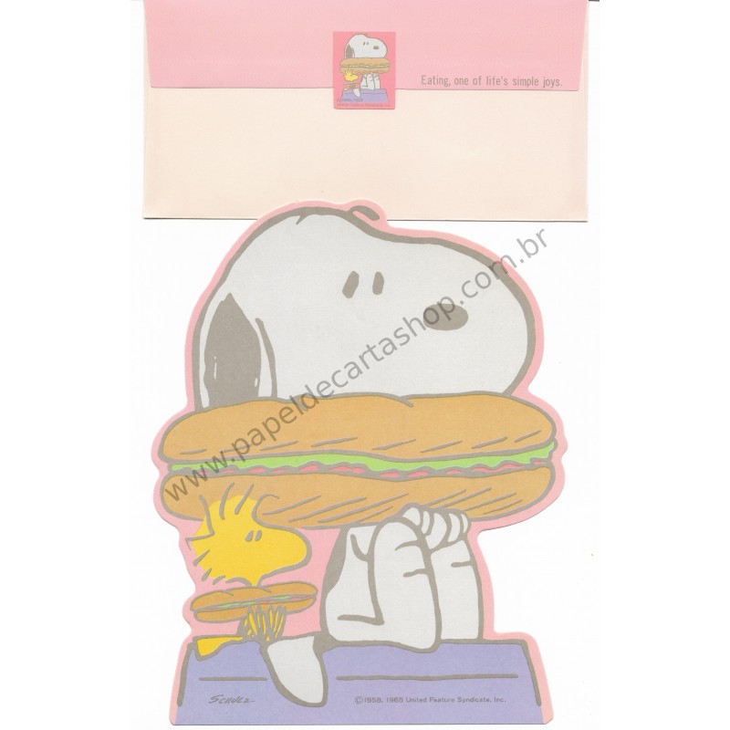 Conjunto de Papel de Carta Snoopy Big Sandwich Vintage Hallmark Japan