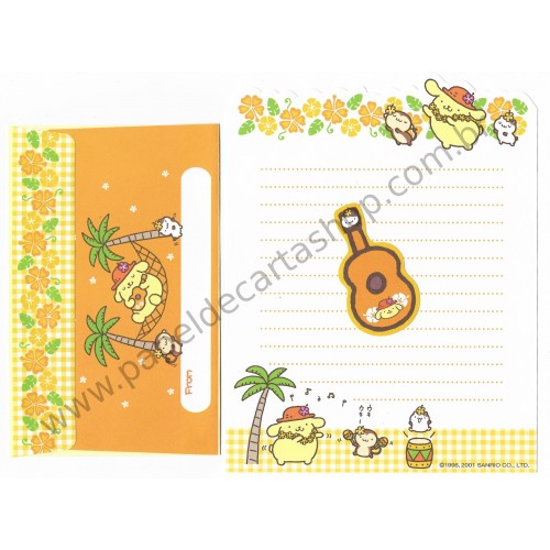 Ano 2001. Conjunto de Papel de Carta PomPomPurin Hawaii Antigo (Vintage) Sanrio