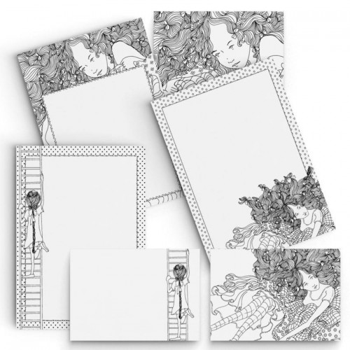 Kit de Papéis de Carta ARTESANAIS PARA COLORIR - BONECAS II