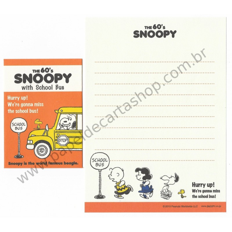 Kit 2 Conjuntos Mini Papel de Carta The 60's Snoopy With School Bus