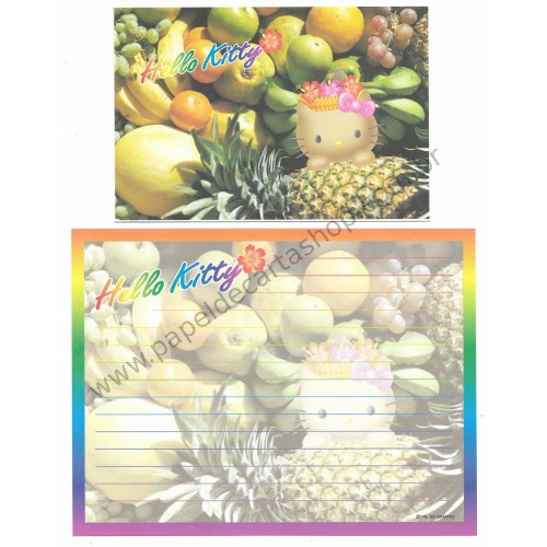 Ano 2002. Conjunto de Papel de Carta Hello Kitty Hawaii Frutas Sanrio