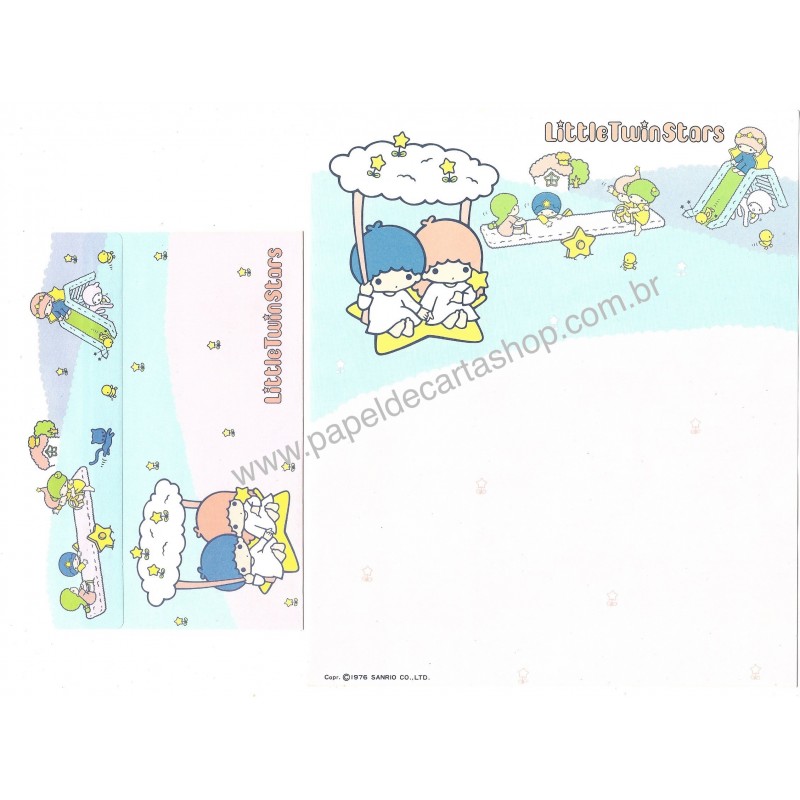 Ano 1976. Conjunto de Papel de Carta Little Twin Stars Color Pencil Sanrio Japan