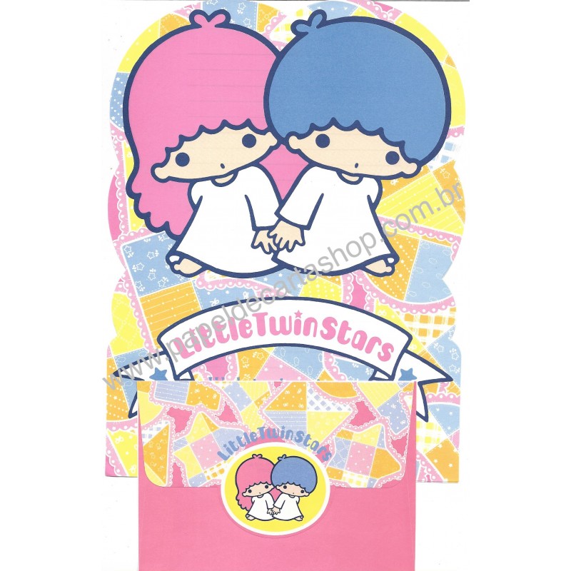 Ano 1976 Conjunto de Papel de Carta Little Twin Stars Patchwork Sanrio