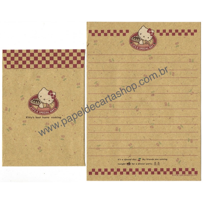 Ano 1985 Conjunto de Papel de Carta Hello Kitty Cooking Sanrio