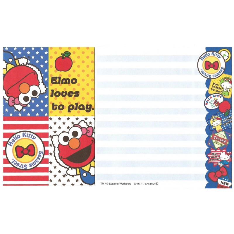 Ano 2011. Kit 4 Conjuntos de Papel de Carta Hello Kitty & Sesame Street Loves 2