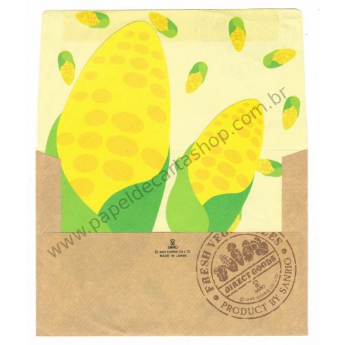 Ano 1983. Conjunto de Papel de Carta Fresh Vegetables Corn Sanrio