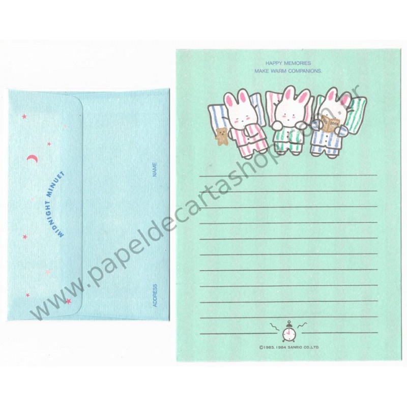 Ano 1984. Conjunto de Papel de Carta Midnight Minuet Vintage Sanrio