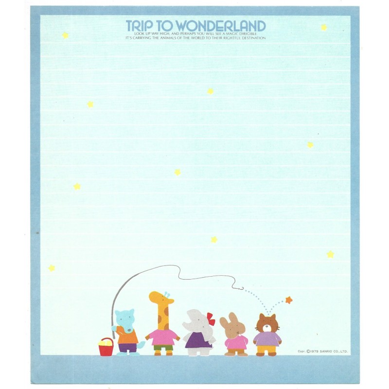 Ano 1979. Papel de Carta AVULSO Trip to Wonderland Blue Vintage Sanrio