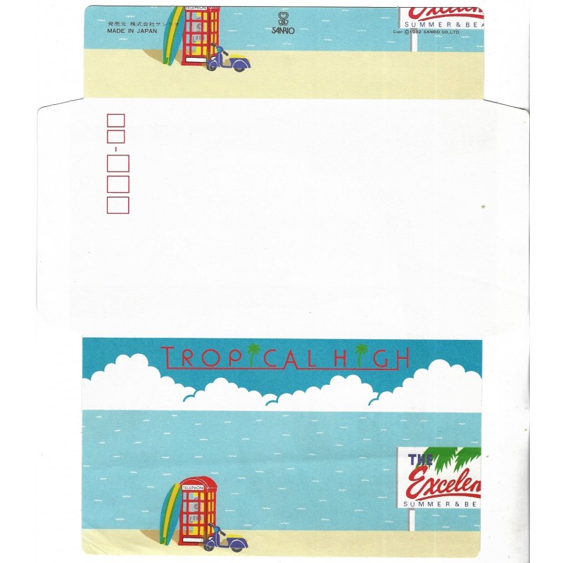 Ano 1982. Papel de Carta-Envelope Tropical High Vintage Sanrio