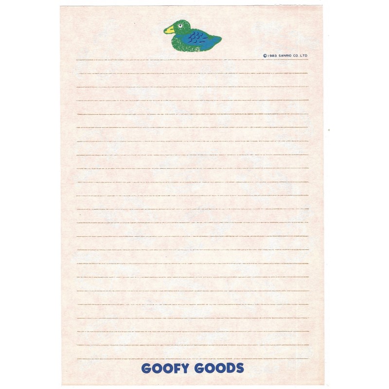 Ano 1983. Papel de Carta AVULSO Goofy Goods Sanrio