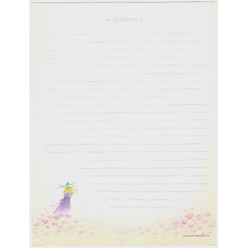 Ano 1976. Papel de Carta AVULSO Vintage Floral Poem Lady Sanrio