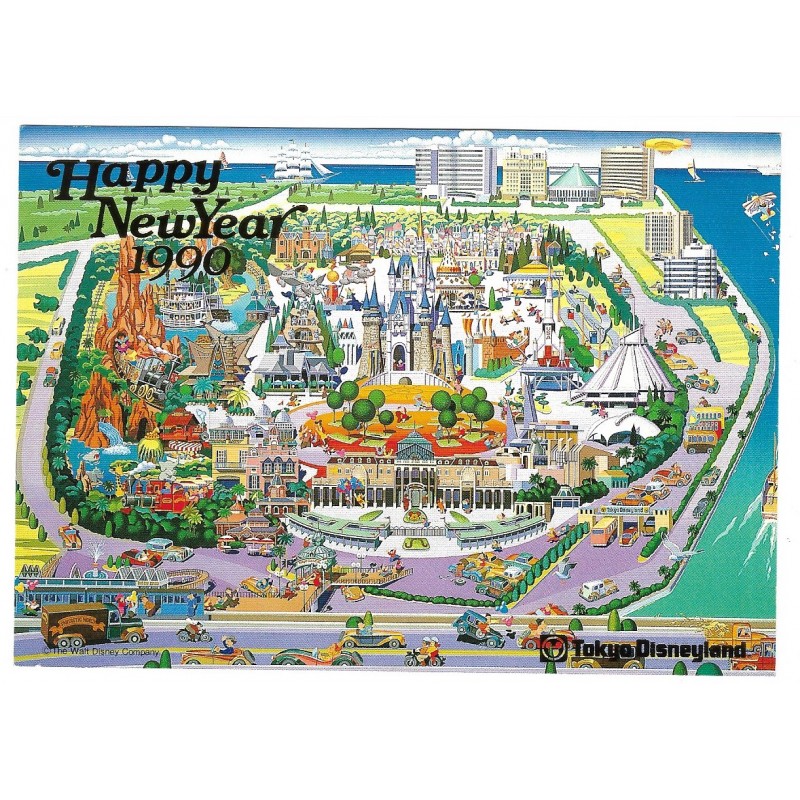 Postcard Antigo Vintage Disney Happy New Year 1990 TOKYO Disneyland