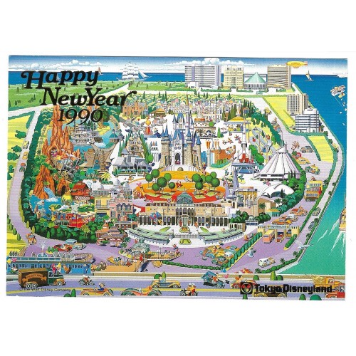 Postcard Antigo Vintage Disney Happy New Year 1990 TOKYO Disneyland