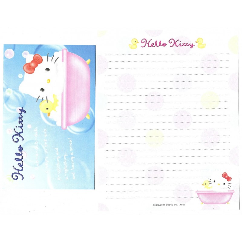 Ano 2001 Conjunto de Papel de Carta Hello Kitty In the Tub Sanrio