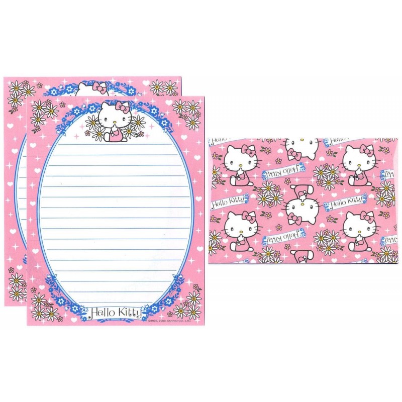 Ano 2000. Conjunto de Papel de Carta Hello Kitty Flowers Sanrio