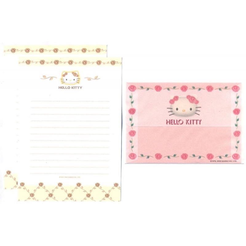 Ano 2000. Conjunto de Papel de Carta Hello Kitty Roses CAM Sanrio