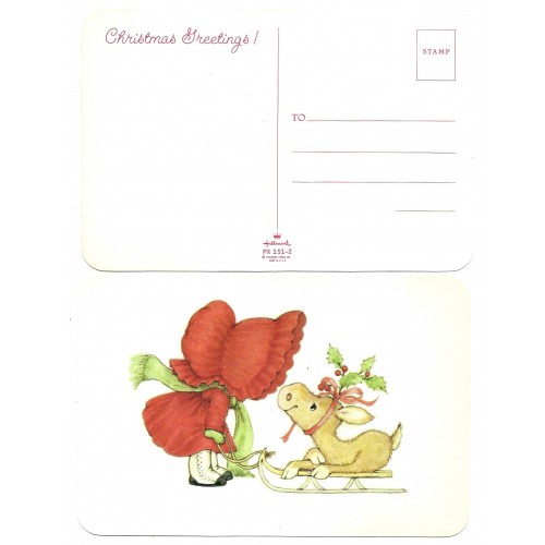 Postcard Antigo Importado Ruth Morehead Sun Bonnets RED Hallmark