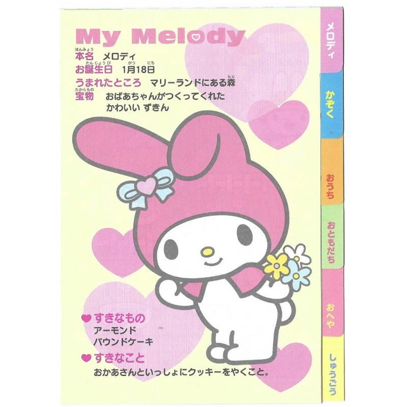 Ano 2006. Kit 6 Notas My Melody's Room Sanrio