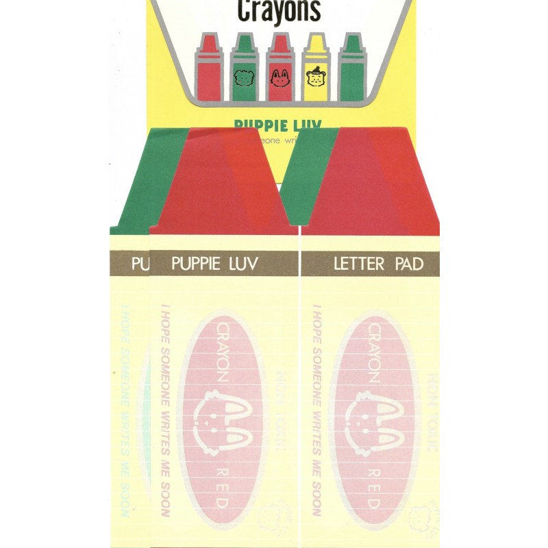 Ano 1979. Conjunto de Papel de Carta Puppie Luv Crayons Vintage Sanrio