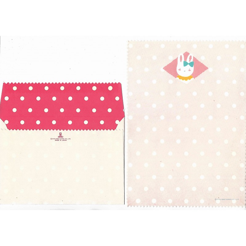 Ano 1983. Conjunto de Papel de Carta Bunny Pink Vintage Sanrio