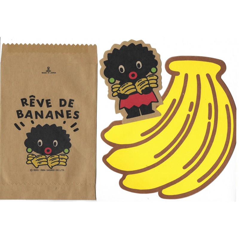 Ano 1984. Conjunto de Papel de Carta Rêve de Bananes Vintage Sanrio