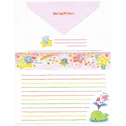 Kit 2 Conjuntos de Papel de Carta Importado Happy Marine - San-X