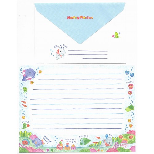 Kit 2 Conjuntos de Papel de Carta Importado Happy Marine - San-X