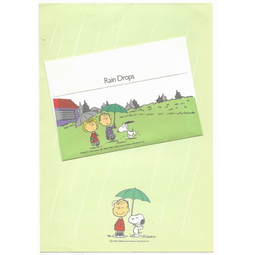 Conjunto de Papel de Carta Snoopy Rain Drops Vintage Hallmark Japan