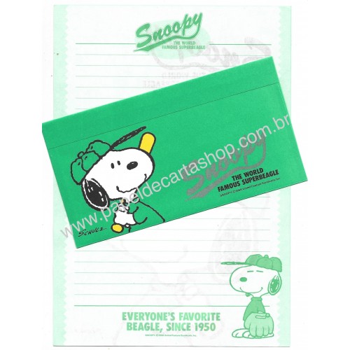 Conjunto de Papel de Carta Snoopy Baseball Vintage Hallmark Japan
