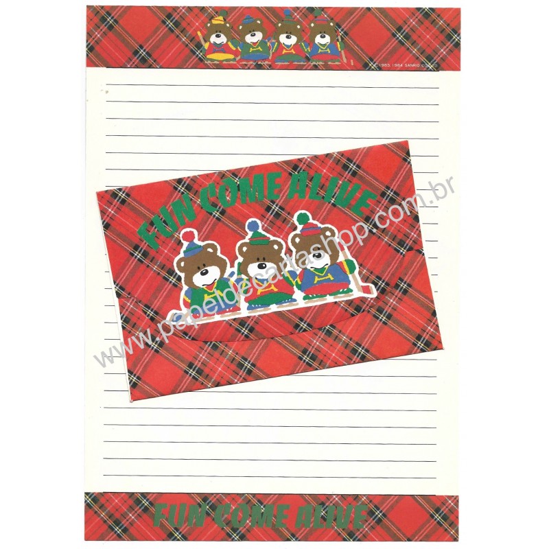 Ano 1984. Conjunto de Papel de Carta Fun Come Alive Vintage Sanrio