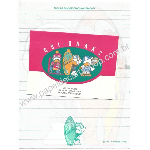 Ano 1983. Conjunto de Papel de Carta Qui-Quaks Sports CVD Sanrio