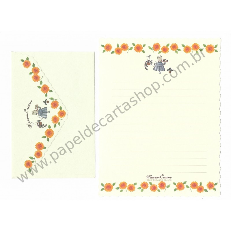 Ano 1993. Conjunto de Papel de Carta Marron Cream CAM Vintage Sanrio