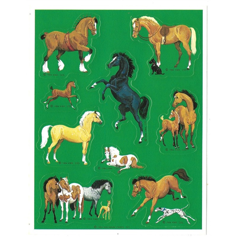 Cartela de Adesivos Horses Hallmark 1984