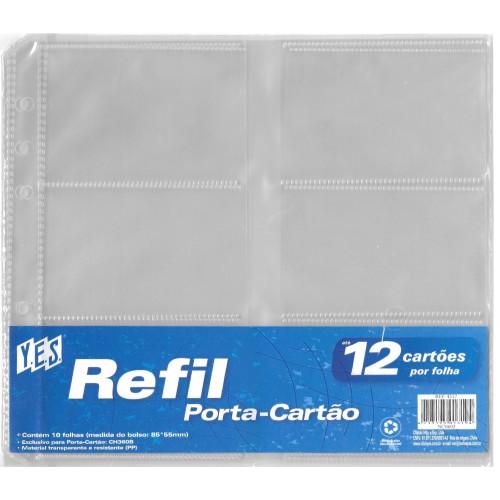 Refil para Fichário com 6 Bolsos Porta-Cartões tamanho B5 YES