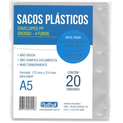 Refil Plástico Grosso tamanho A5 PlastPark
