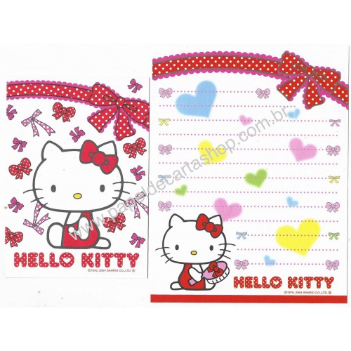 Ano 2004. Conjunto de Papel de Carta Hello Kitty Ribbon 21 Sanrio