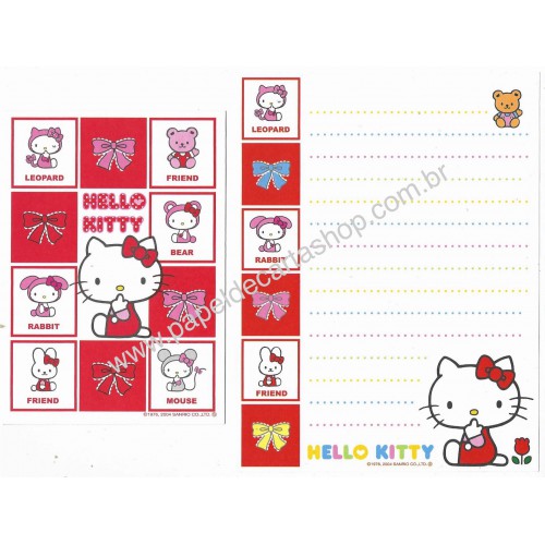 Ano 2004. Conjunto de Papel de Carta Hello Kitty Ribbon 24 Sanrio