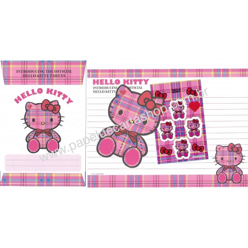 Ano 2009. Conjunto de Papel de Carta Hello Kitty Tartan 35th Anniversary ADE Sanrio
