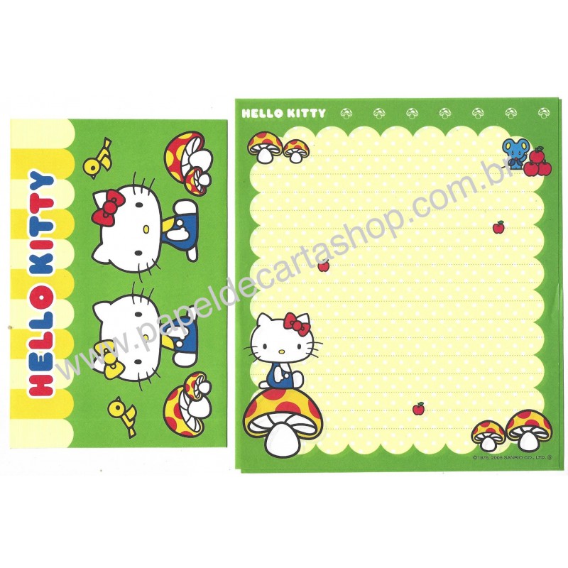 Ano 2005. Conjunto de Papel de Carta Hello Kitty Mushrooms CVD Sanrio