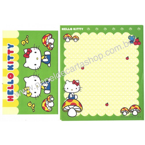 Ano 2005. Conjunto de Papel de Carta Hello Kitty Mushrooms CVD Sanrio