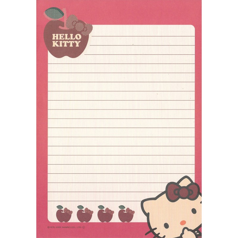 Ano 2005. Kit 5 Papéis de Carta Hello Kitty Apples CVM Sanrio