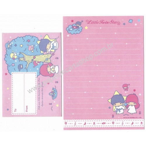 Ano 2004. Conjunto de Papel de Carta Little Twin Stars Tree P Sanrio