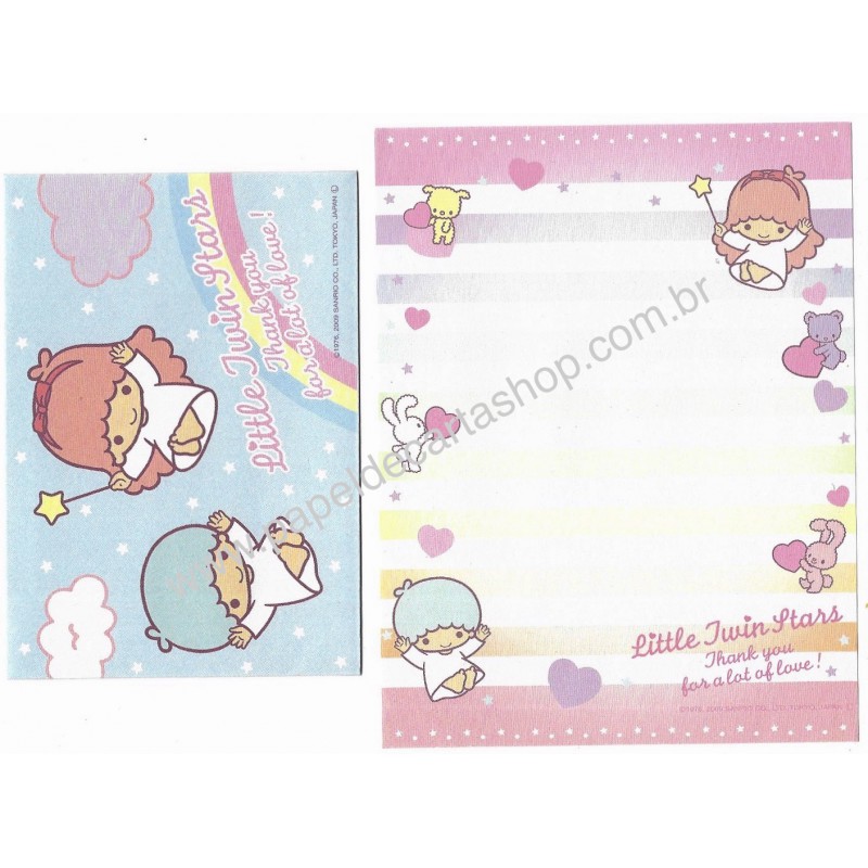 Ano 2009. Conjunto de Mini-Papel de Carta Little Twin Stars P2 Sanrio