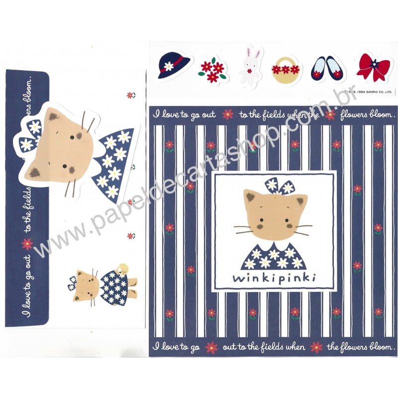 Ano 1994. Conjunto de Papel de Carta Winkipinki Stripes ADE Sanrio