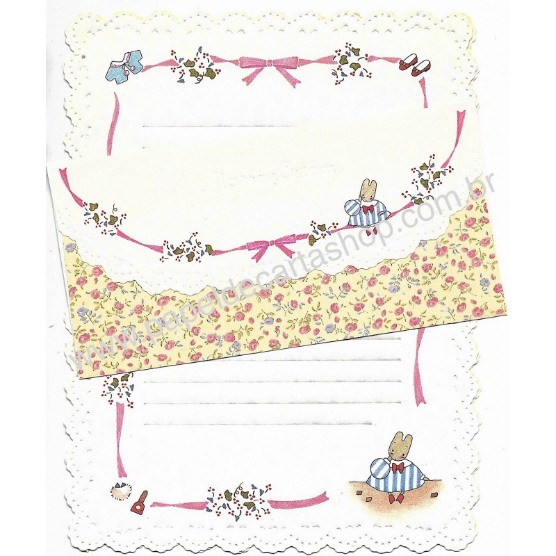 Ano 1987. Conjunto de Papel de Carta Marron Cream Ra Vintage Sanrio