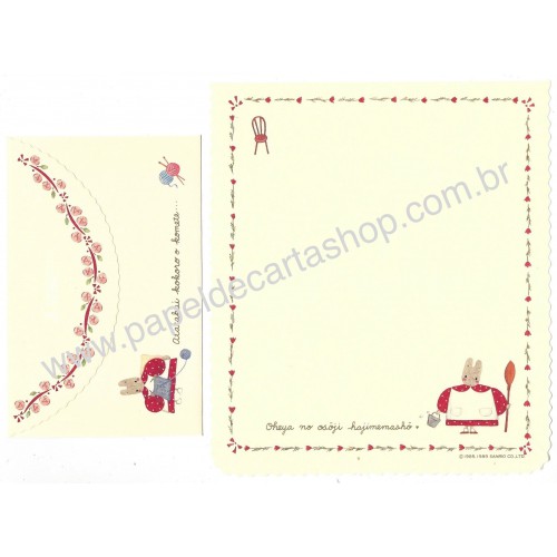 Ano 1989. Conjunto de Papel de Carta Marron Cream TRIO Vintage Sanrio