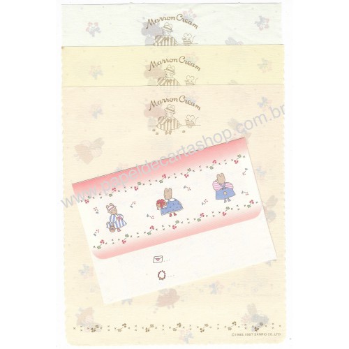 Ano 1987. Conjunto de Papel de Carta Marron Cream Vintage Sanrio